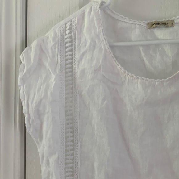 Alessia Pacini White Linen and Lace Cap Sleeve Top Small white boho‎ Lagenlook - Picture 2 of 10